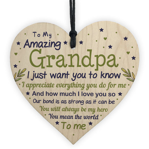Cute Grandpa Wooden Heart Grandpa Birthday Christmas Gifts