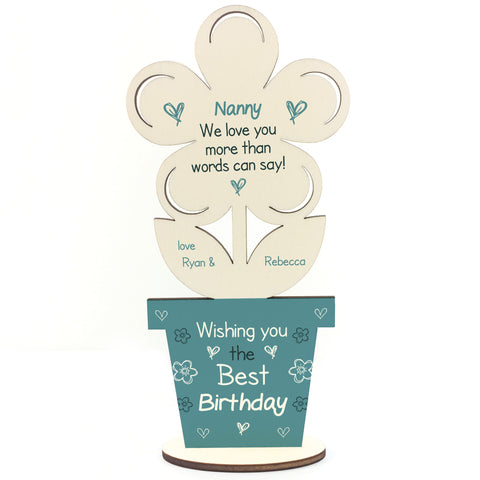 Novelty Birthday Gift For Nanny Wood Flower PERSONALISED