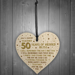 50th Wedding Anniversary Card Wood Heart Gift For Husband Wife