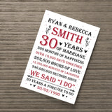 Couple 30th Wedding Anniversary Gift Personalised Print