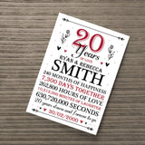 20th Wedding Anniversary Gift Personalised Special Gift