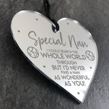 Special Nan Mothers Day Birthday Hanging Engraved Heart Gift