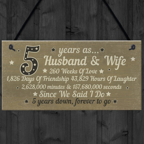 5th Wood Anniversary Card Plaque Five Year Anniversary Gift For Her Men