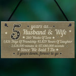 5th Wood Anniversary Card Plaque Five Year Anniversary Gift