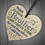 Love You Funny Happy Birthday Card Wooden Heart Brother Birthday