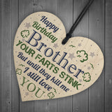 Love You Funny Happy Birthday Card Wooden Heart Brother Birthday