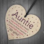 Birthday Mothers Day Gift For Auntie Sister Wood Heart Thank You