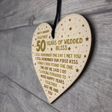50th Wedding Anniversary Card Wood Heart Gift For Husband Wife