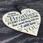 Love You Funny Happy Birthday Card Wooden Heart Brother Birthday