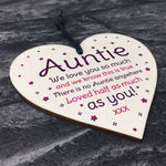 Birthday Mothers Day Gift For Auntie Sister Wood Heart Thank You